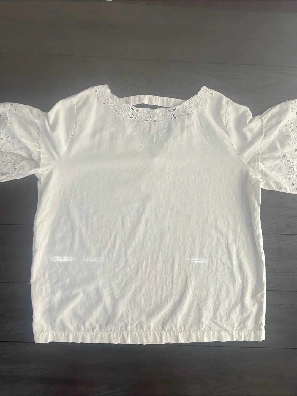 LOFT Women’s White Eyelet Puff Sleeve Top Size Large